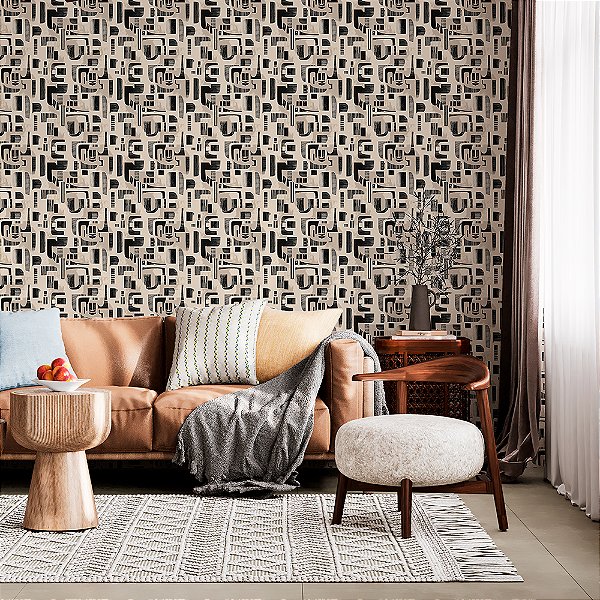 Papel de Parede Geométrico Mosaico Abstrato Preto e Branco