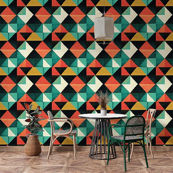 Papel de Parede Geométrico Mosaico de Triângulos Retrô