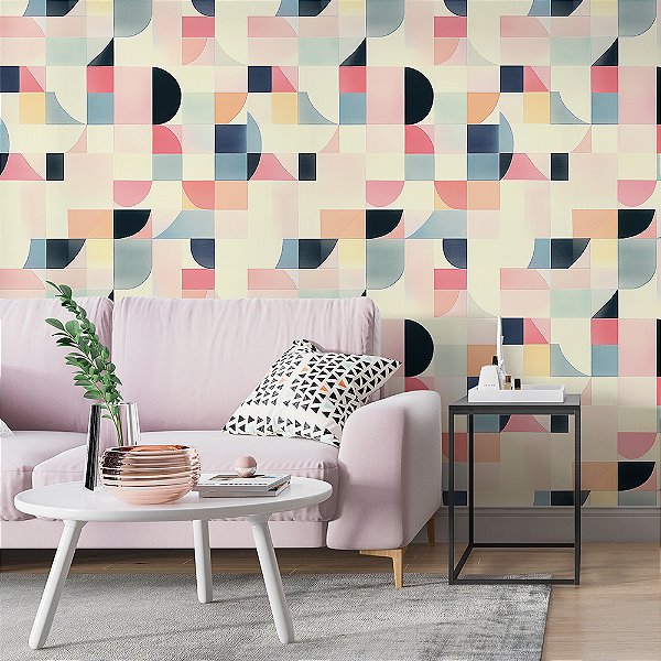 Papel de Parede Geométrico Mosaico Curvas em Tons Claros