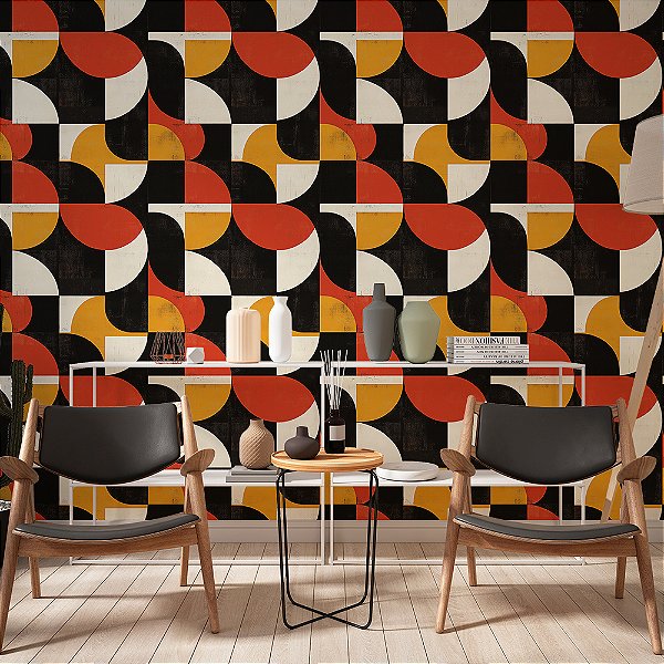 Papel de Parede Geométrico Formas Tons Quentes