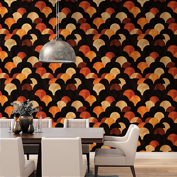 Papel de Parede Geométrico Curvas Tons Quentes