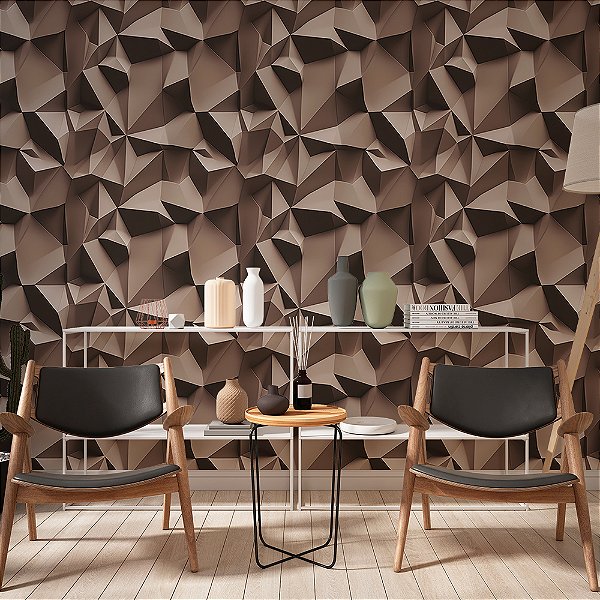 Papel de Parede 3D Mosaico Escultural Marrom