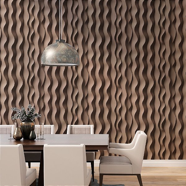 Papel de Parede 3D Ondas Estruturais Marrom