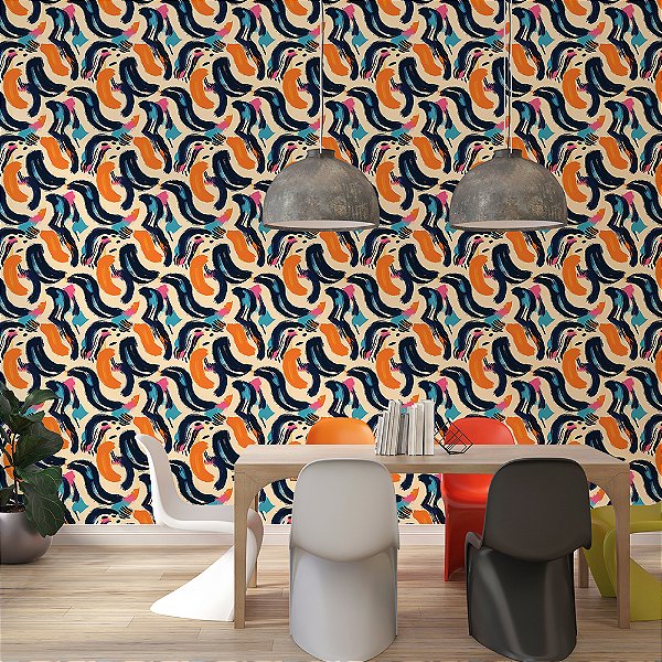 Papel de Parede Abstrato Pinceladas Orgânicas Coloridas