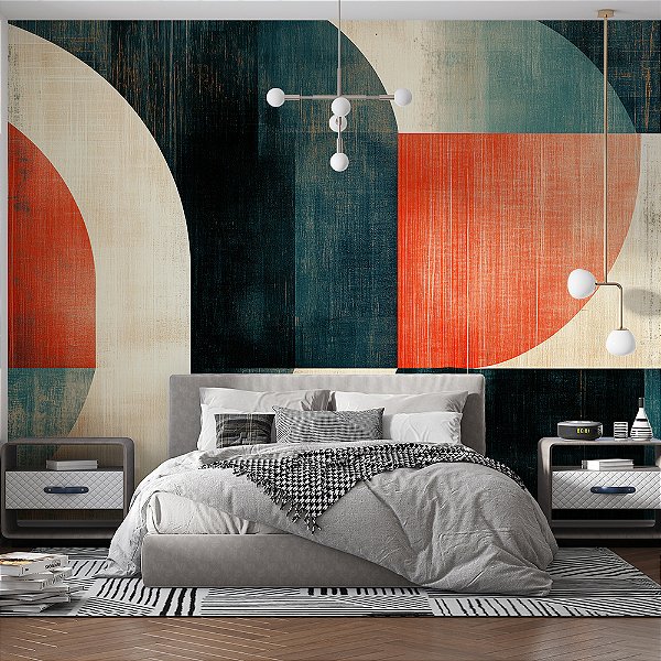 Papel de Parede Formas Azul e Vermelho