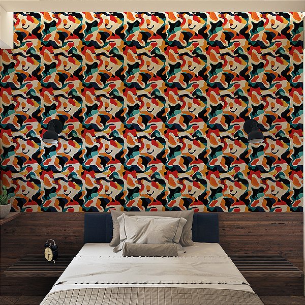 Papel de Parede Abstrato Manchas Orgânicas Tons Quentes