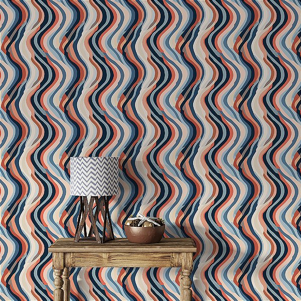 Papel de Parede Abstrato Ondas Retrô Verticais