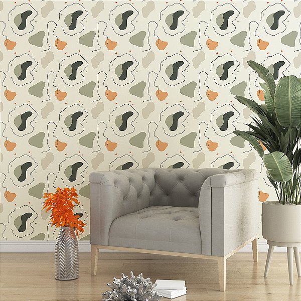 Papel de Parede Abstrato Manchas e Linhas Minimalista