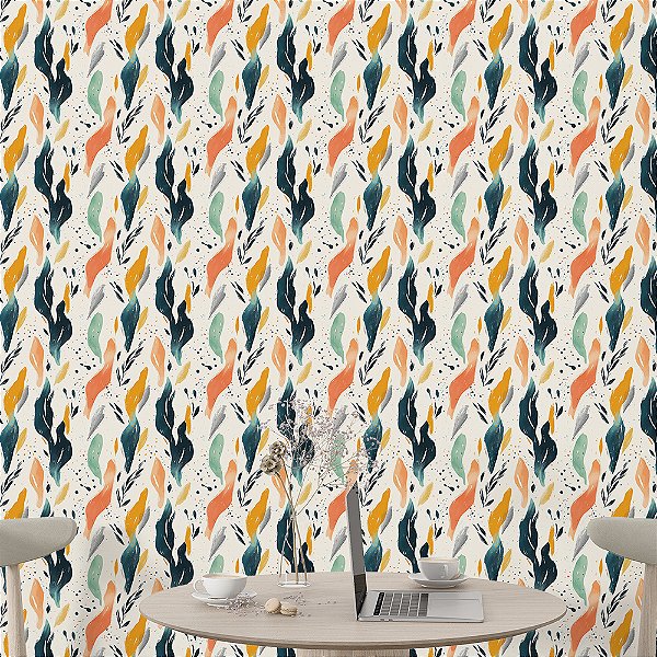 Papel de Parede Abstrato Formas Folhas em Tons Pastéis