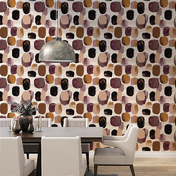 Papel de Parede Abstrato Orgânico Marrom, Vinho e Bege