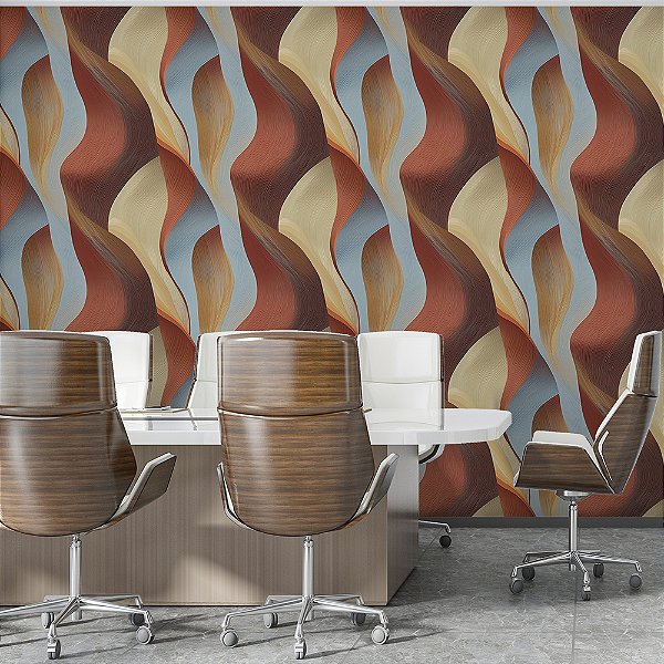 Papel de Parede Abstrato Curvas Verticais Tons Quentes e Frios