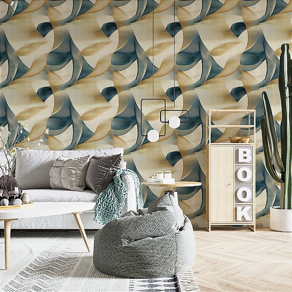 Papel de Parede Abstrato Tons Amarelo e a Azul