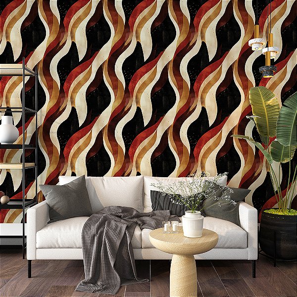 Papel de Parede Abstrato Curvas Fluídas em Tons Quentes