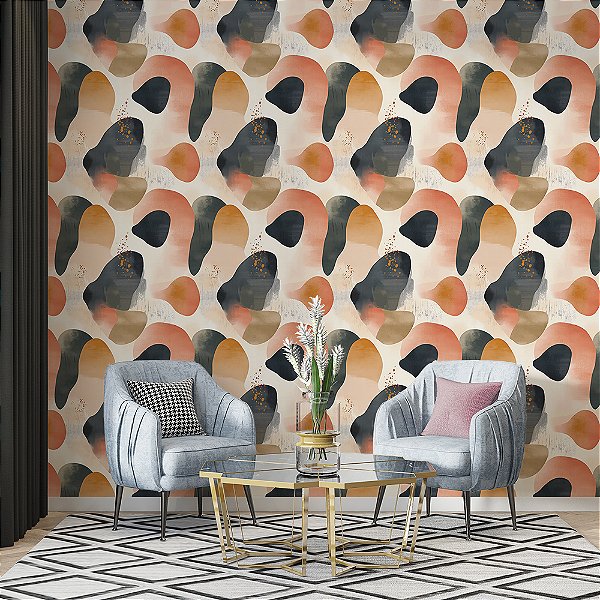 Papel de Parede Abstrato Formas Orgânicas Aquarela