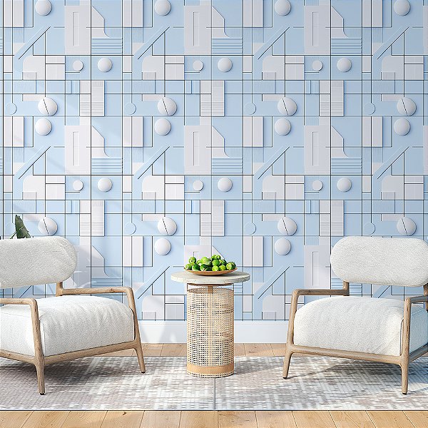 Papel de Parede 3D Geométrico Minimalista Azul Bebê