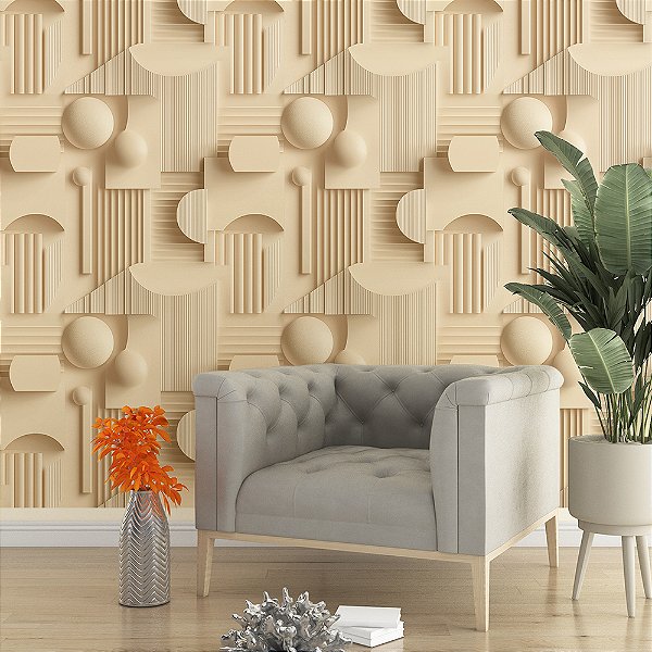 Papel de Parede 3D Elementos Bege