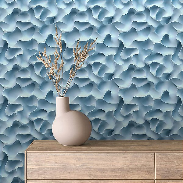 Papel de Parede 3D Ondas Orgânicas Azul Claro Moderno