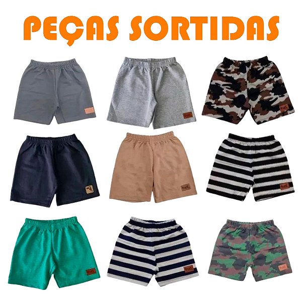 Kit 3 a 5 Bermudas Moletinho Infantil Menino Tamanhos 1 ao 10