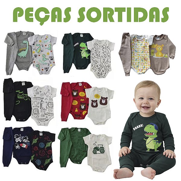 Kit 3 a 12 Peças Conjunto de Bebê INVERNO RN-GG Body de Bebê MENINO Roupa de Bebê Sortido Manga Longa