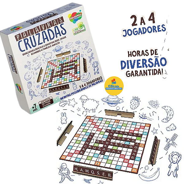 Jogo Infantil Palavras Cruzadas 132 peças em MDF Aquarela