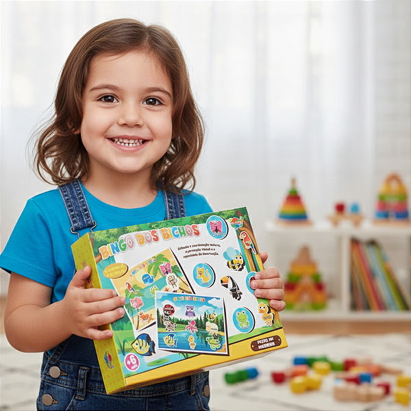 Jogo Infantil Bingo dos Bichos 65 peças em MDF Brinquedo Educativo