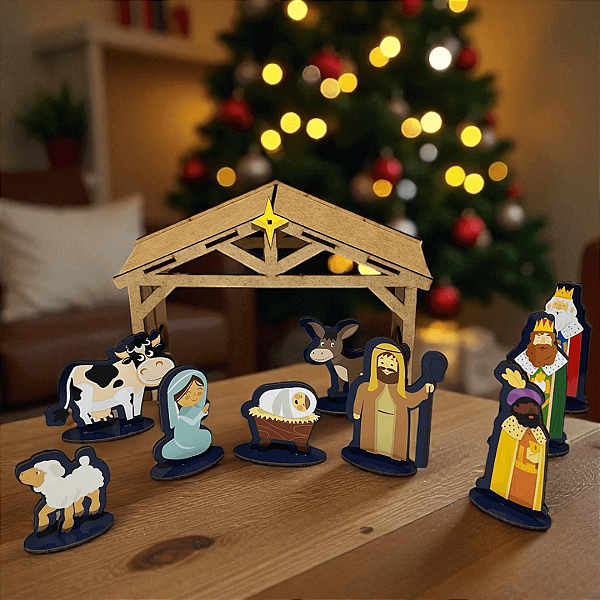Presépio Nascimento de Jesus em MDF Brinquedo Cristão Quebra Cabeça Infantil
