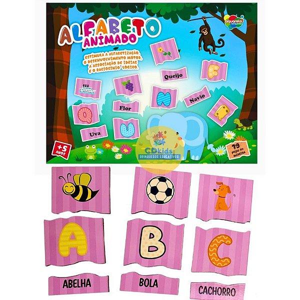 Quebra Cabeça Alfabeto Ilustrado 79 peças em MDF Brinquedo Educativo