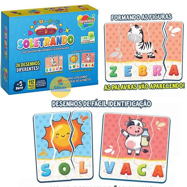 Quebra Cabeça Soletrando 119 peças em MDF Aquarela Brinquedos