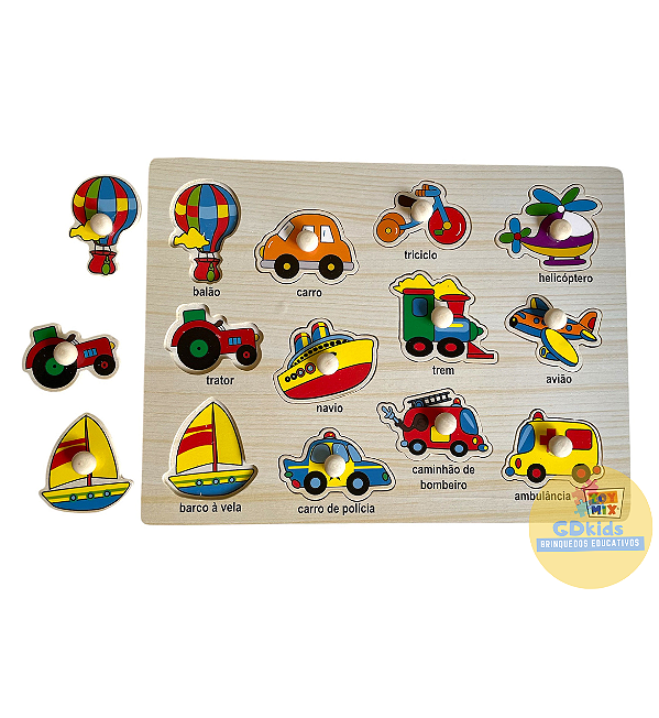 Quebra Cabeça Encaixe TRANSPORTE com Pinos em MDF Toy Mix