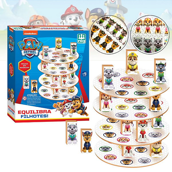 Jogo Educativo Equilibra Filhotes Patrulha Canina em Madeira Nig Brinquedos