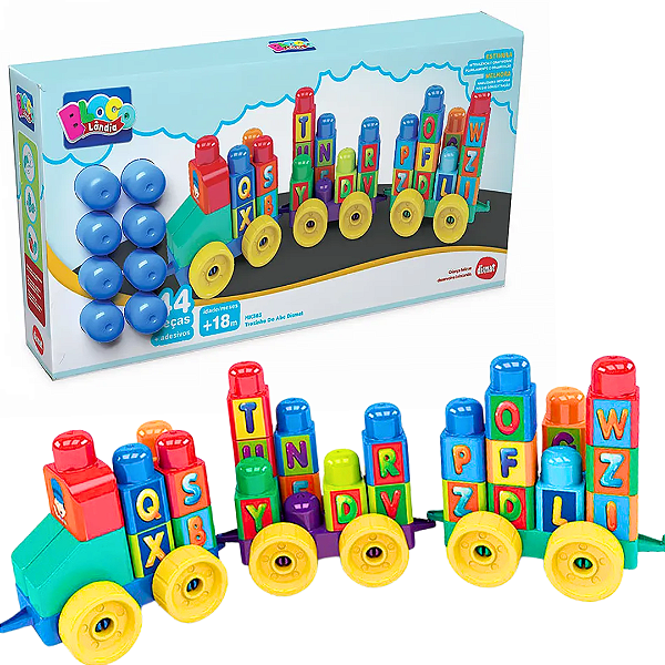 Trenzinho ABC Brinquedo Educativo Blocos De Montar Alfabeto 44 Peças Dismat