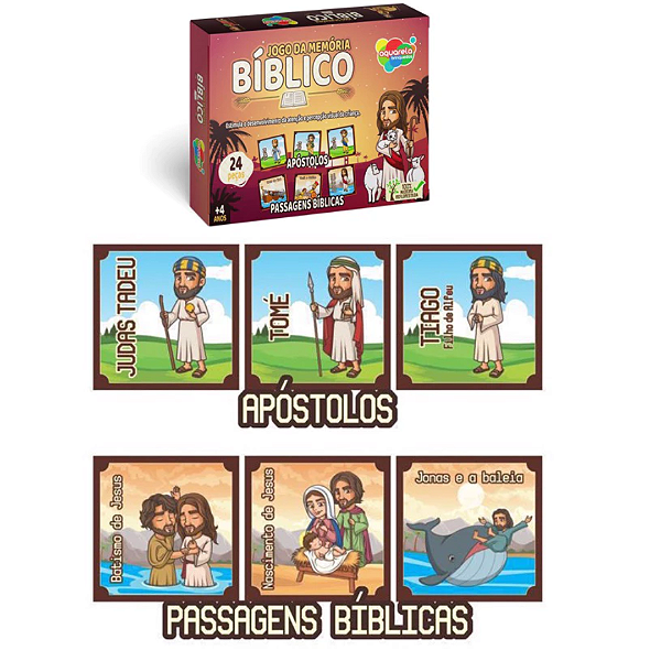 Jogo da Memória Bíblico Infantil 24 peças em Madeira Passagens Bíblicas ou Apóstolos