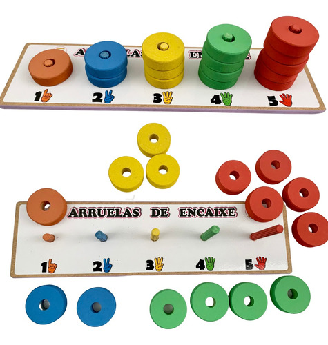 Arruelas de Encaixe 1 A 5 Brinquedo Matemática Em Madeira