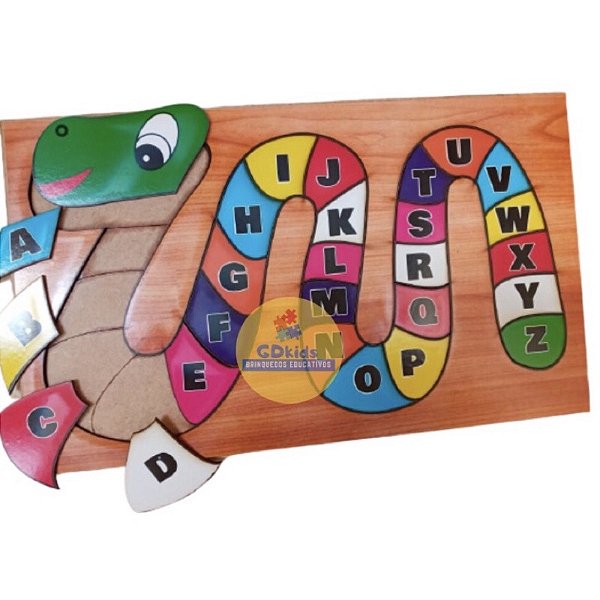 Quebra Cabeça Cobrinha Letra Alfabeto Infantil em MDF