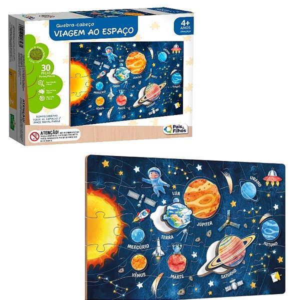 Quebra Cabeça Infantil Viagem Ao Espaço 38 Peças Grande Madeira