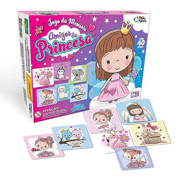Jogo da Memória Amigos da Princesa  40 peças Madeira