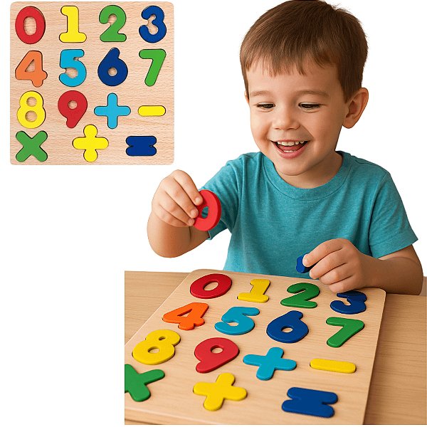 Quebra Cabeça de Madeira  Números  Brinquedo Educativo e Pedagógico Tabuleiro Matemática Escolar