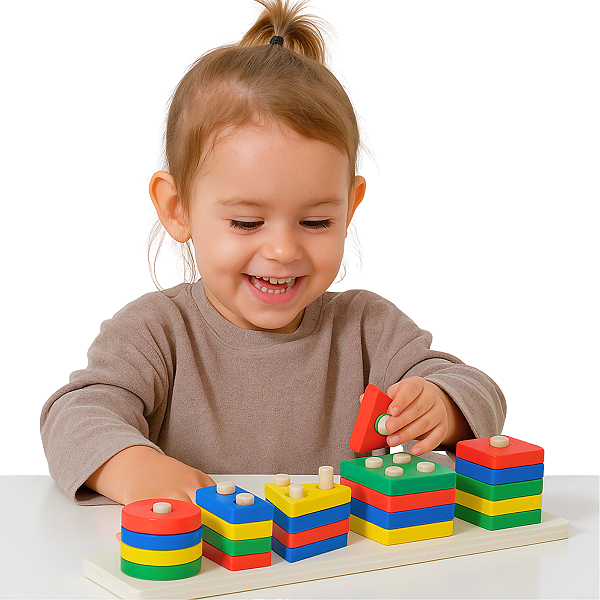 Prancha Encaixe Divertido Formas e Cores 5 Colunas em Madeira