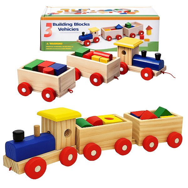 Trenzinho de Madeira Educativo com Blocos Coloridos