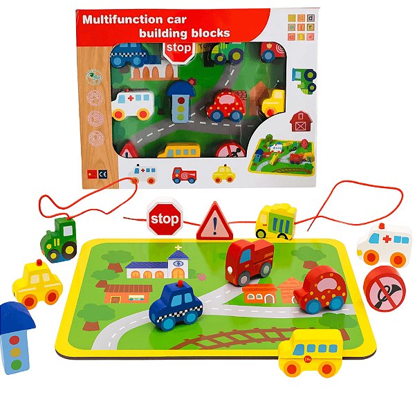 Brinquedo Educativo Tráfego na Cidade Labirinto de Carros em Madeira