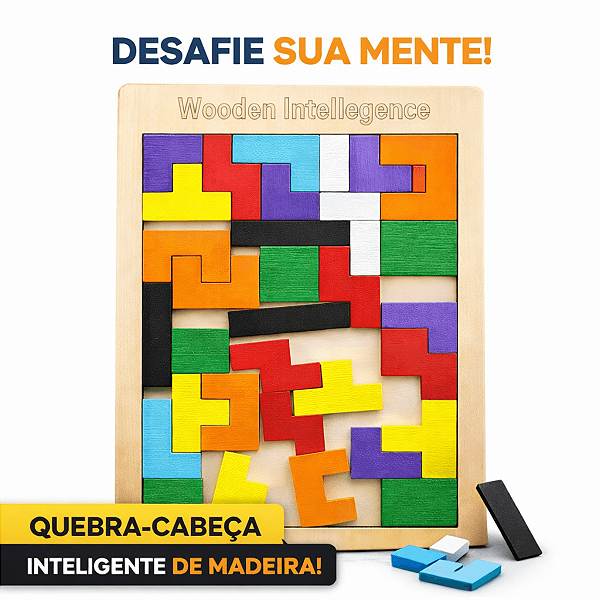 Tetris Quebra-Cabeça de Madeira 40 Peças Jogo Educativo Raciocínio Lógico Coordenação Motora