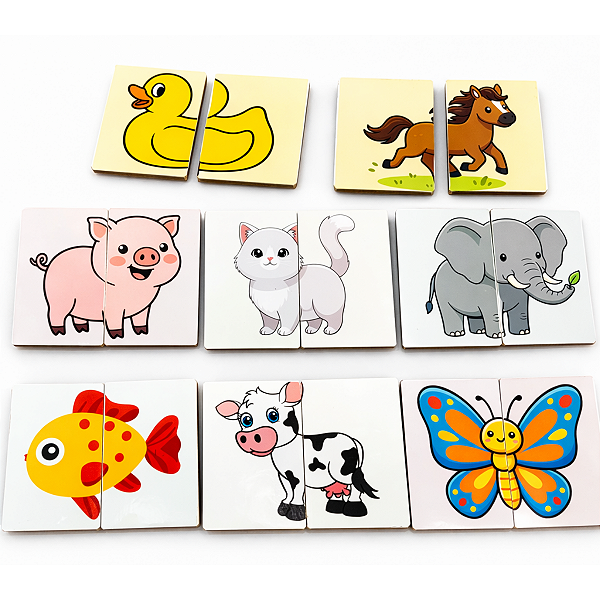 Primeiro Quebra Cabeça Infantil Madeira 2 Partes Animais Peças Grandes Educativo