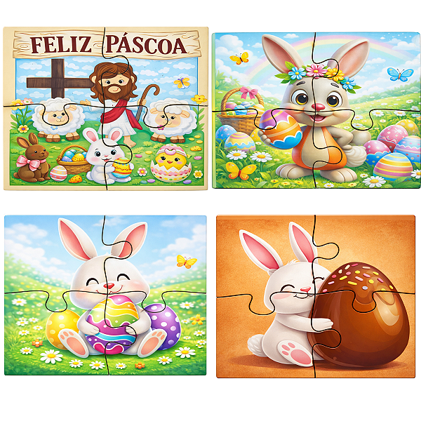Kit 4 Quebra Cabeça Infantil Páscoa 4 Peças Cada Em Madeira