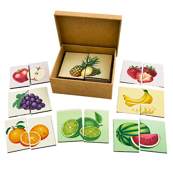 Brinquedo Educativo Quebra Cabeça 2 Partes Frutas Madeira Jumbo Caixa Mdf