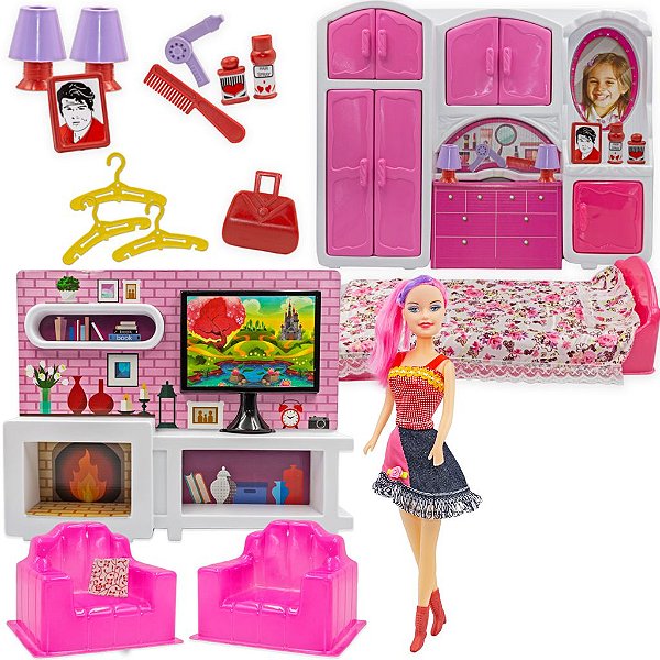 Cama boneca Barbie Conjunto Completo c com roupa de cama