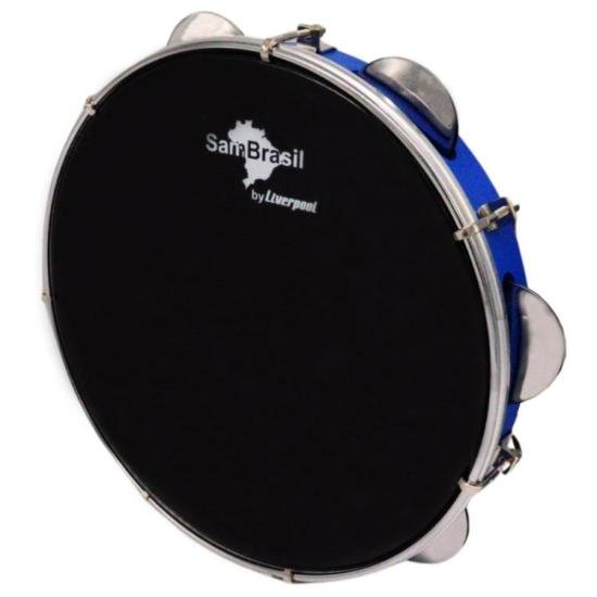 Pandeiro 10” Premium Pele Preta SamBrasil Liverpool Azul