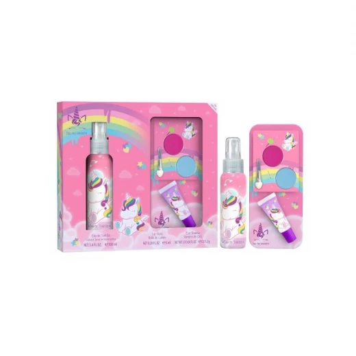 Kit infantil feminino unicórnio (Body Spray 100ml+Gloss+sombra para olhos)