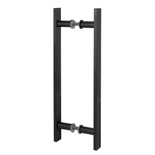 PUXADOR DUPLO PLANO PRETO PARA PORTAS MADEIRA/VIDRO