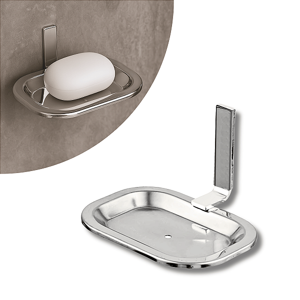 Saboneteira Stander Quadrada Inox de Parede com Tampa Oculta