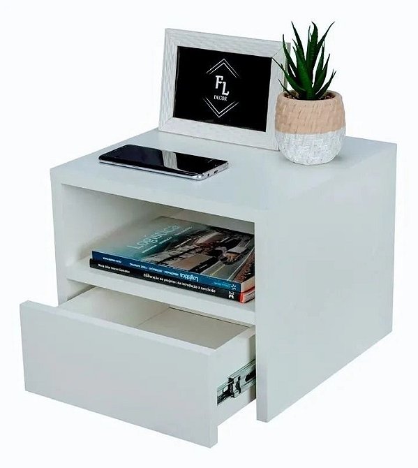 Mesa De Cabeceira Quarto Suspensa Branca Com Gaveta Mdf 30cm